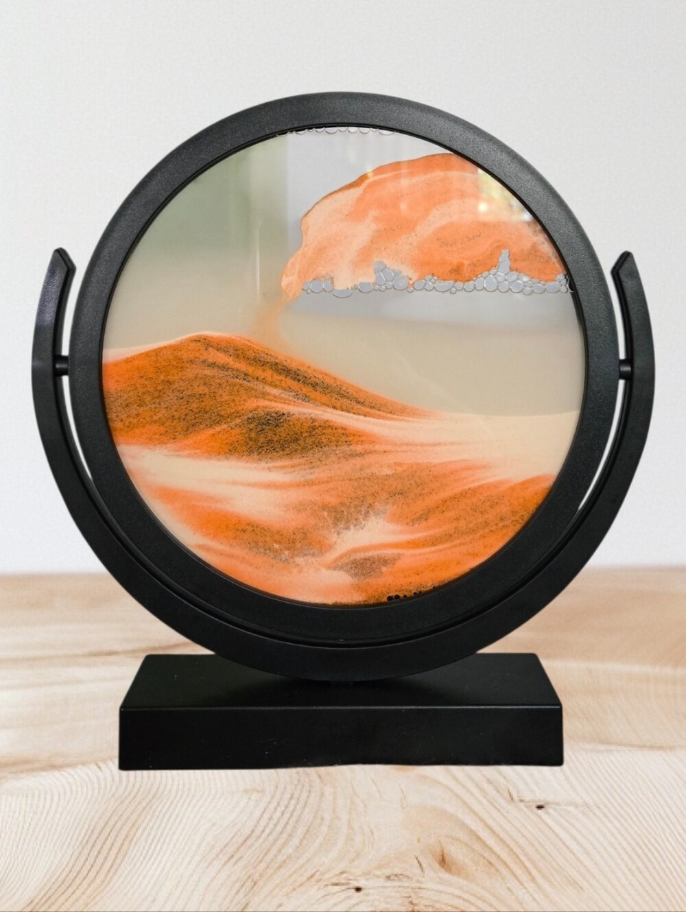 3D Moving Sandscapes Round Rotating Design Black Frame & Orange Sand
